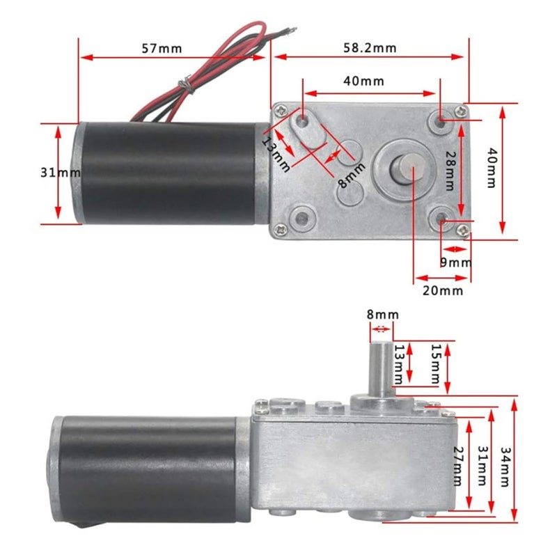 Funnytek Reversible Worm Gear Motor, Self-Locking High Torsion Speed Reduce Electric Gearbox Motor Mini Turbine Geared Motor for Robot Curtain Machine (12V 50RPM) - Image 3